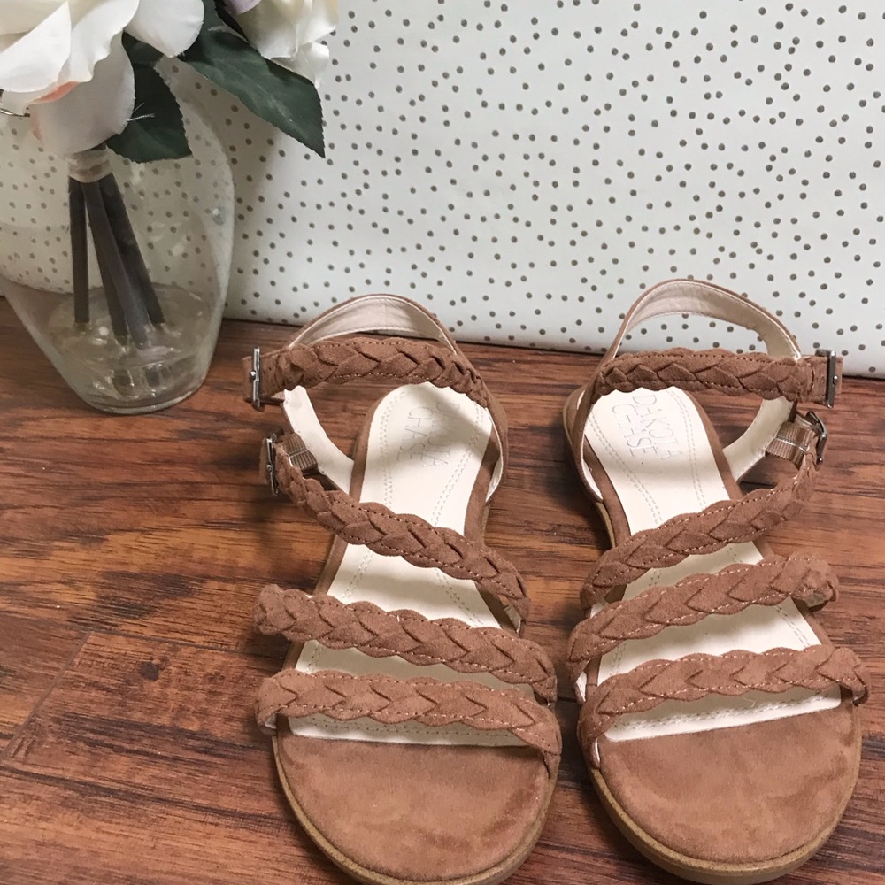 Dakota Chase Soft Brown Braided Strappy Sandals